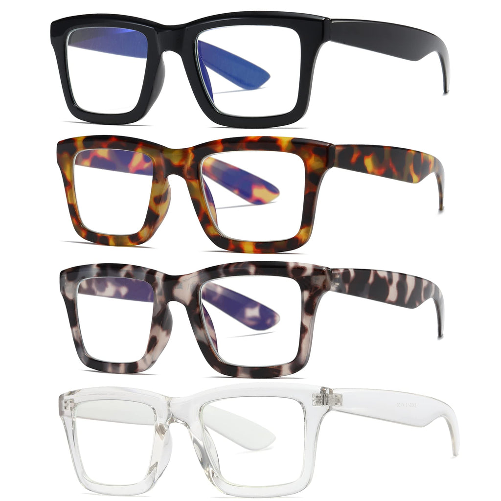 ZXYOO 4 Pack Oprah Style Reading Glasses for Women Men Blue Light Blocking Computer Square Metal Spring Readers +1.0