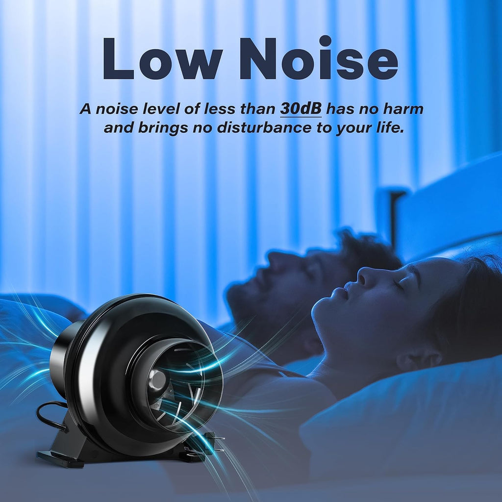 Simple Deluxe 4 Inch 195 CFM Inline Duct Ventilation Fan, Exhaust Fan HVAC Vent Blower for Hydroponics Grow Tent, Basements, Kitchens, Attic, Greenhouses, Black