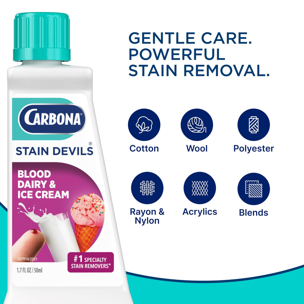 Carbona Stain Devils® #4 | Blood, Dairy & Ice Cream | Professional Strength Laundry Stain Remover | Multi-Fabric Cleaner | Safe On Skin & Washable Fabrics | 1.7 Fl Oz, 3 Pack