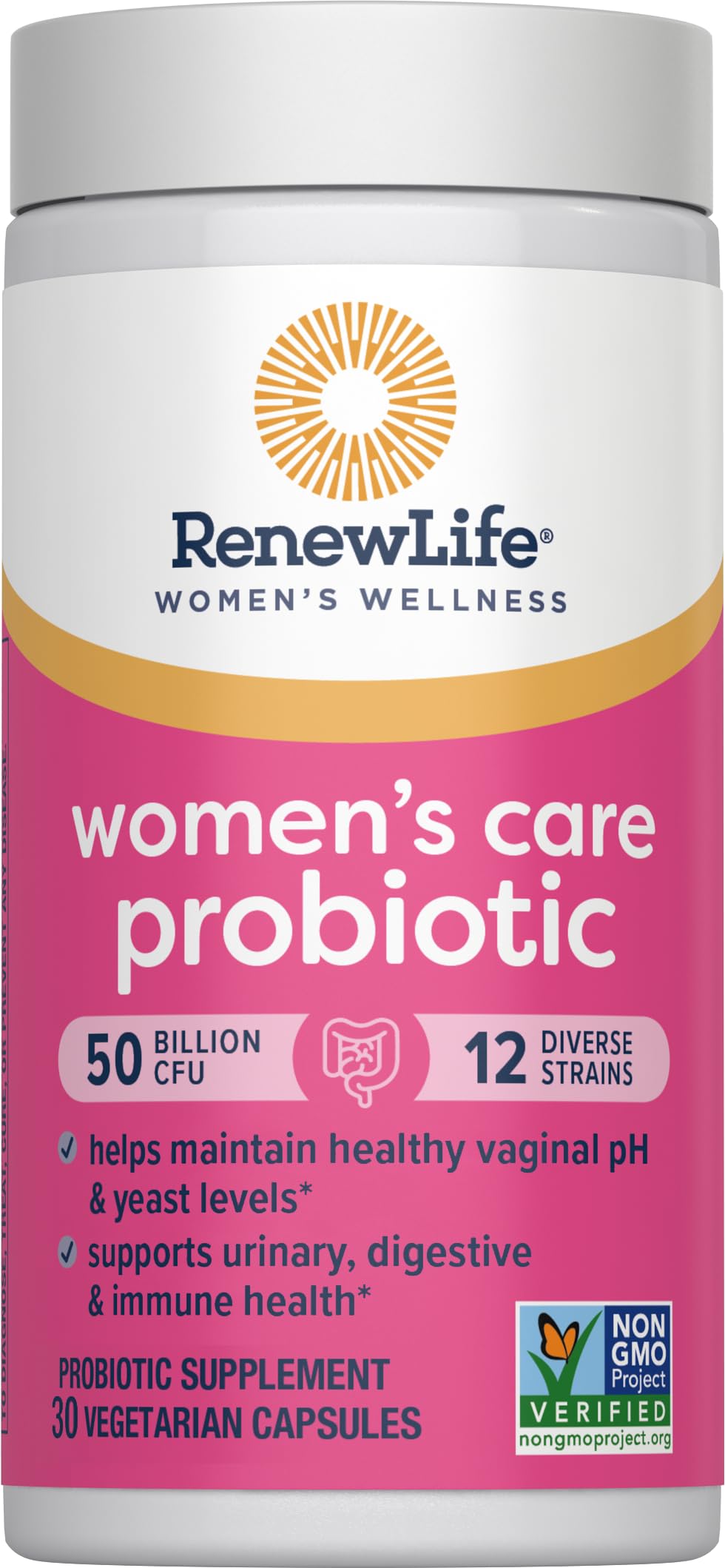Renew Life Women's Probiotic Capsules, 50 Billion CFU Guaranteed, Supports pH Balance, Vaginal, Urinary, Digestive and Immune Health(2), L. Rhamnosus GG, Dairy, Soy and Gluten-Free, 30 Count