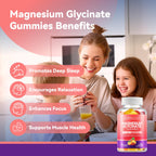 Magnesium Glycinate Gummies 600mg, Non-GMO, Gluten-Free, Magnesium Gummies for Adults & Kids, Sleep, Relaxation & Focus, 3 in 1 Flavor, 60 Count