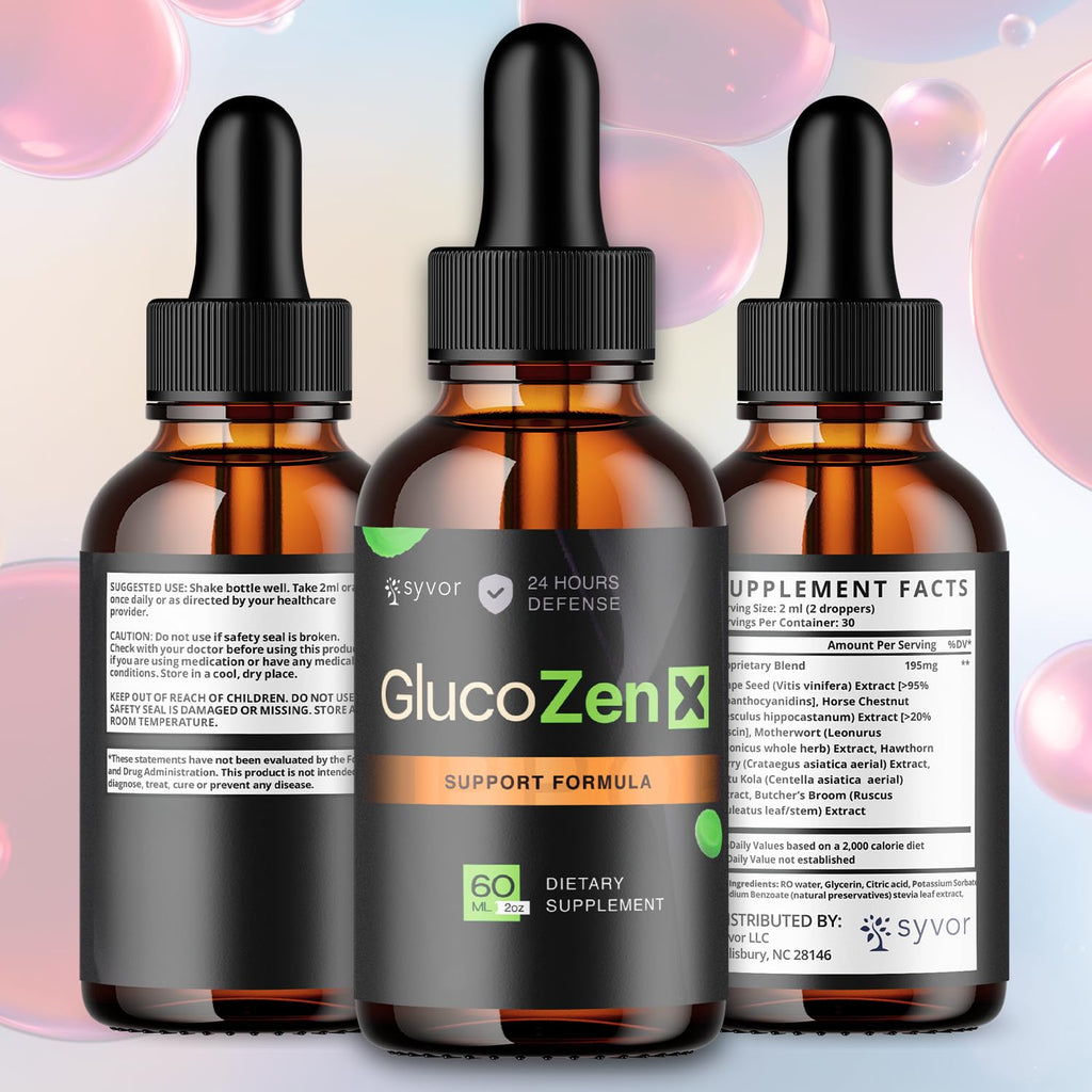 (3 Pack) GlucoZen X Drops, Official GlucoZenX Liquid Drops with All Natural Ingredients, Advanced Formula Glycogen Support Supplement with Max Strength Premium Vitamins for Women & Men (90 Servings)