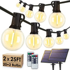 Larkvue 50FT(2x25FT) Solar String Lights Outdoor with Remote, Waterproof Dimmable 3 Modes Patio Lights with 20+2 LED G40 Bulbs for Cafe Bistro-Black