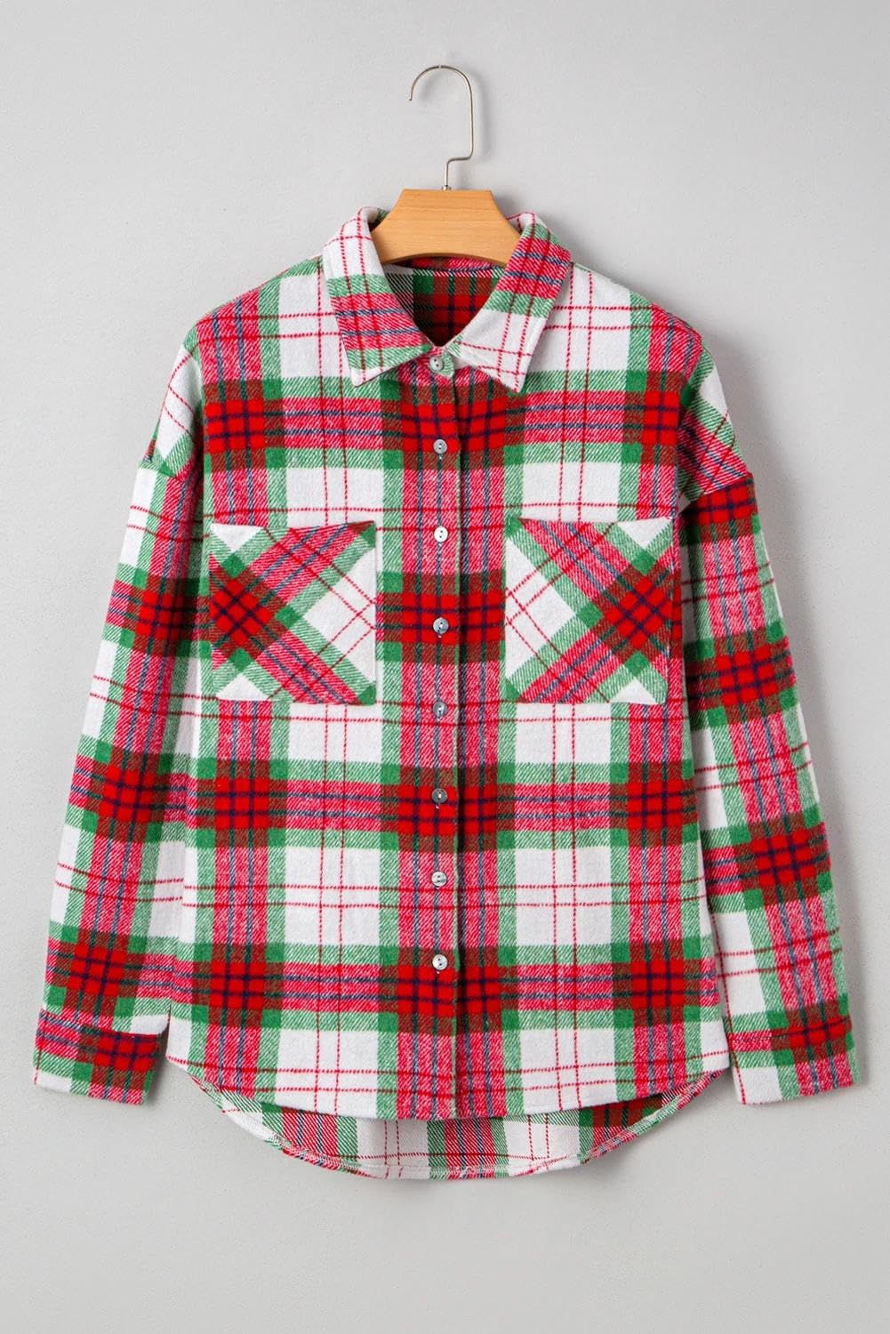 Deer Lady Plaid Flannel Shirts for Women Buffalo Plaid Shirts Oversized Long Sleeve Casual Button Down Blouse Top Christmas Plaid S