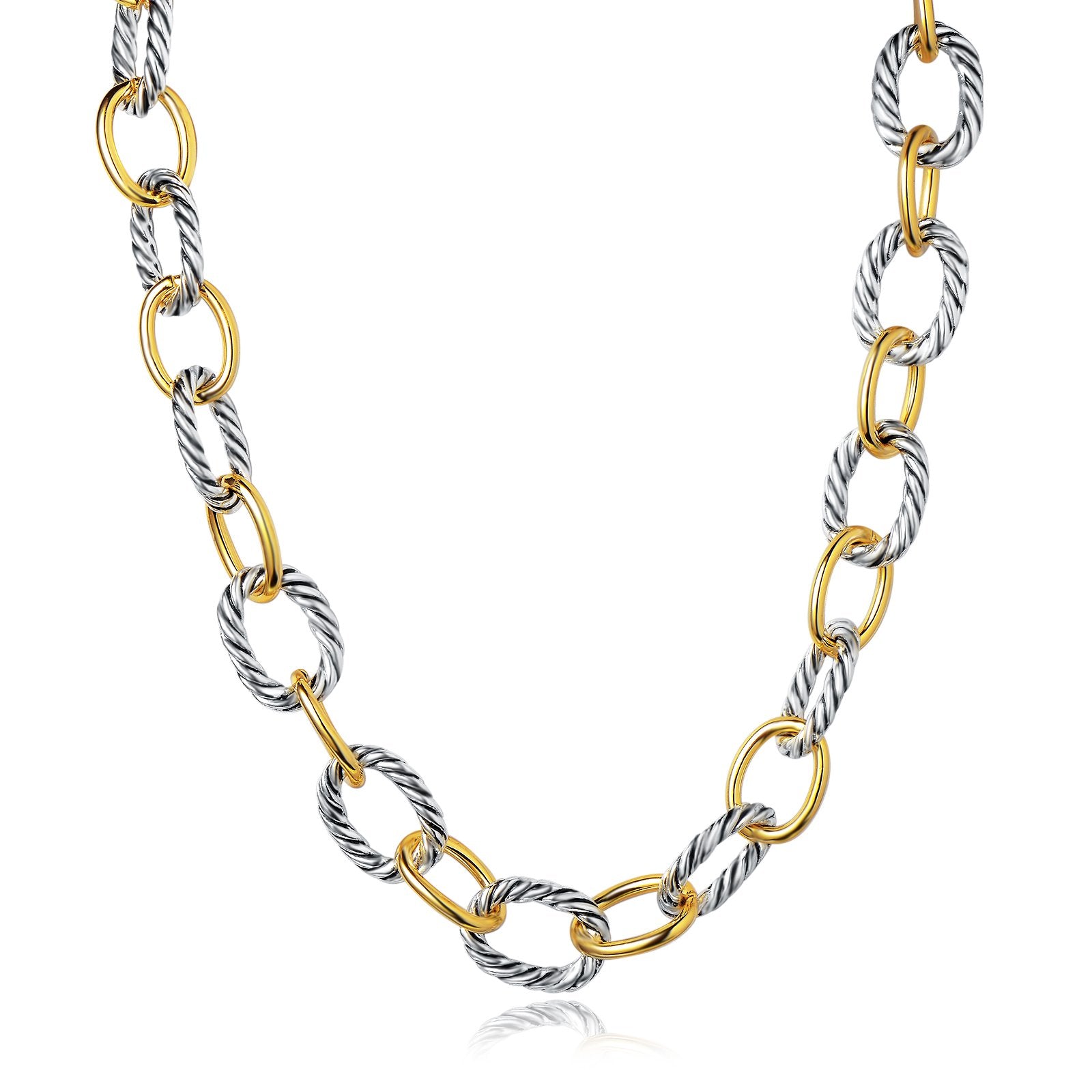 UNY JEWEL Twisted Cable Wire Link Chain Bracelet Two Tone Designer Brand Inspired Women Jewelry Valentine Christmas Gift (2 Tone)