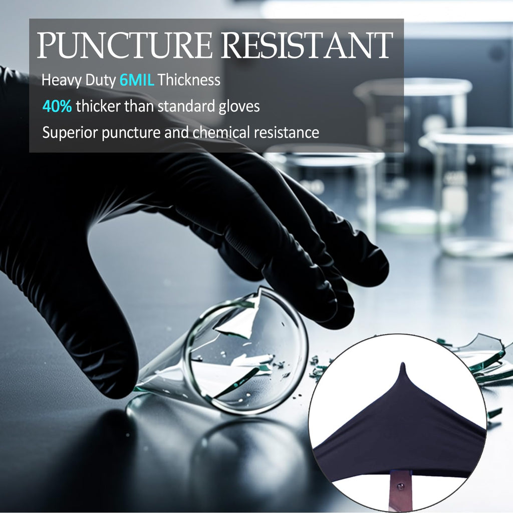 PROMEDIX P Black Disposable Nitrile Gloves, 6Mil 1000 Pcs Food Safe Cooking Gloves Latex Free Rubber Gloves for Cleaning Exam Medium