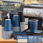 SIUQ 100 Pack 12 oz Coffee Cups with Lids, Disposable Hot Paper Coffee Cups