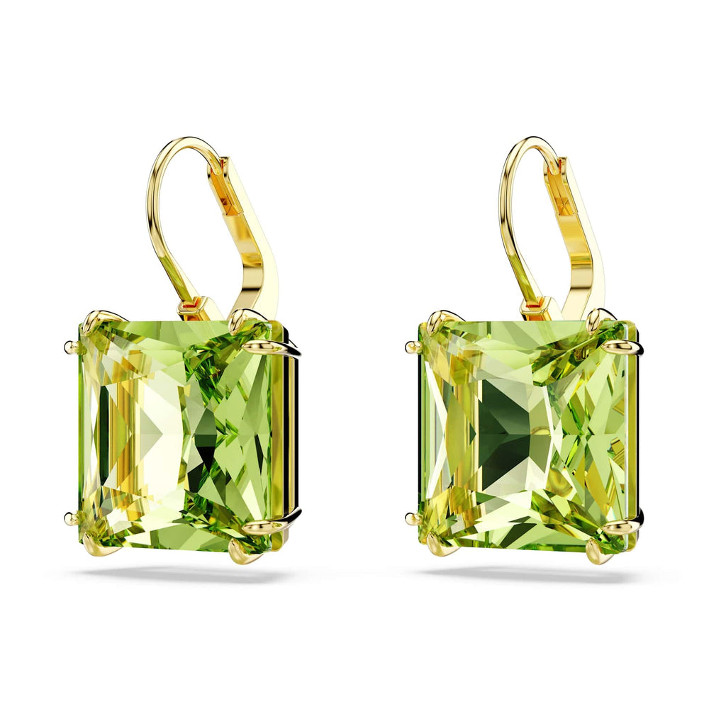 Swarovski Millenia Drop Earrings, Square Cut, Green Crystal, Gold-tone Finish
