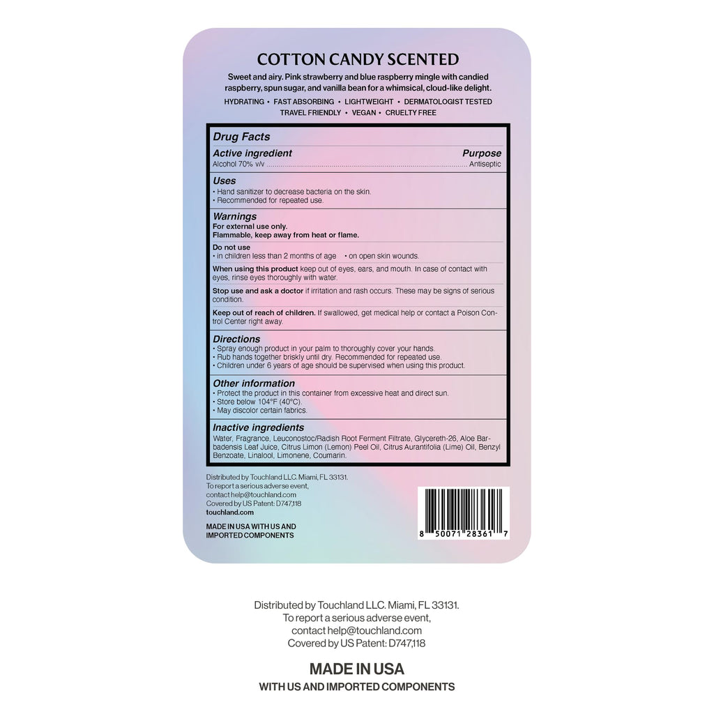 Touchland Cotton Candy Hand Sanitizer Mist & Matching Case Set, Travel Size