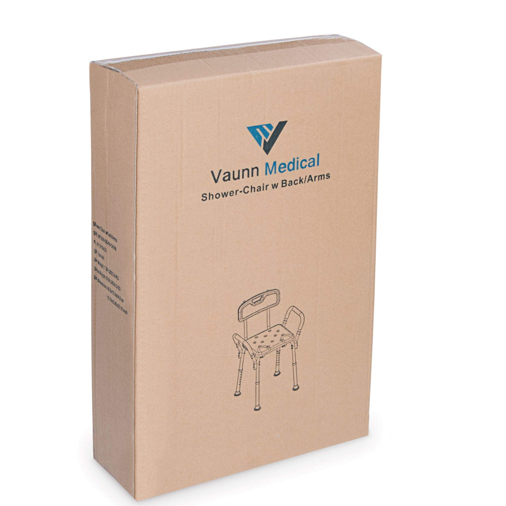 Vaunn Medical Deluxe Spa Shower Chair with Arms and Back, Bath Seat for Seniors, 350 lbs Max Weight, White With Light Gray Arms