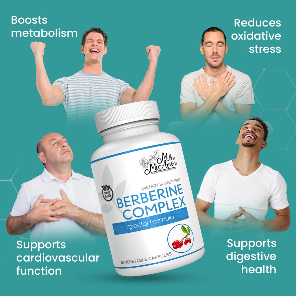 Mila Miamor Berberine Complex HCL 500mg - Special Berberine Supplement with Melon Fruit & Banaba Leaf - Non-GMO, Made in USA - Heart, Cognitive & Gastrointestinal Health - 60 Capsules