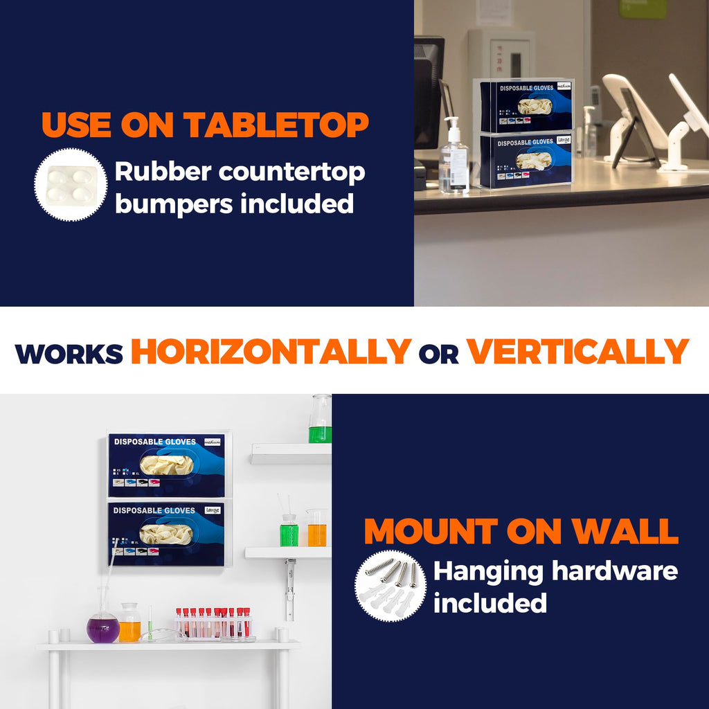 Double Glove Box Holder Wall Mount Glove Dispenser - Disposable Glove Holder Wall Mount Glove Station for Medical Gloves, Multipurpose Kitchen Gloves Holder - Includes Hanging Hardware