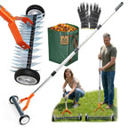 Wheeled Dethatching Rake for Lawn - 15" Heavy Duty Stainless Steel