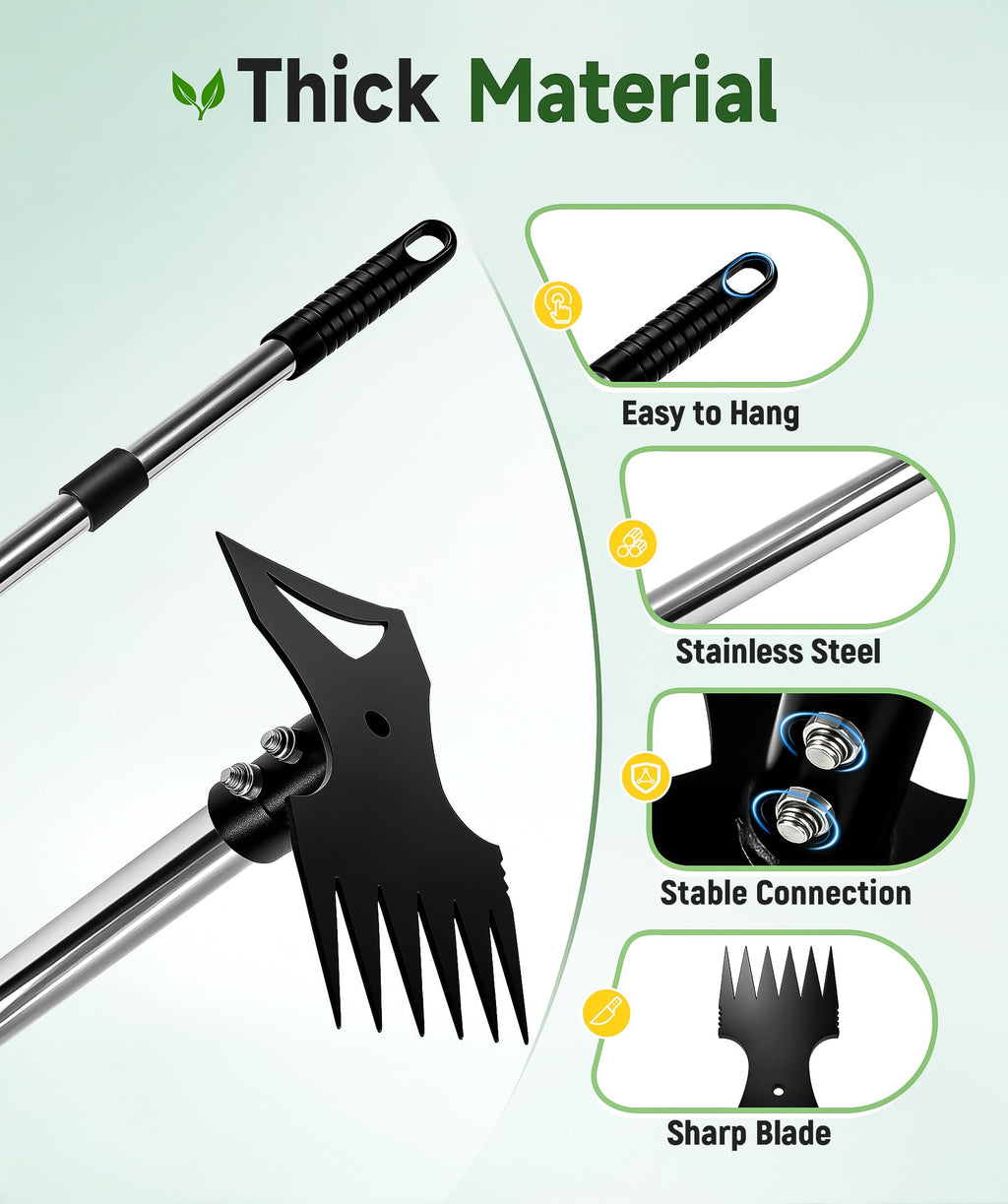 71in Weed Puller Tool with Long Handle, Adjustable Garden Hoe and Weed Rake
