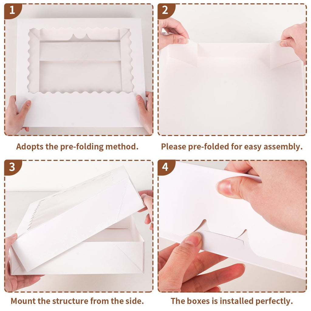 PFAMKEER 24pcs Cookie Boxes,14x10x2.5 Inch Large Bakery Boxes with Window for Pies Chocolate Strawberries Muffins Donuts Pastry Dessert Christmas(White) (White, 14 * 10 * 2.5inch/24pcs)