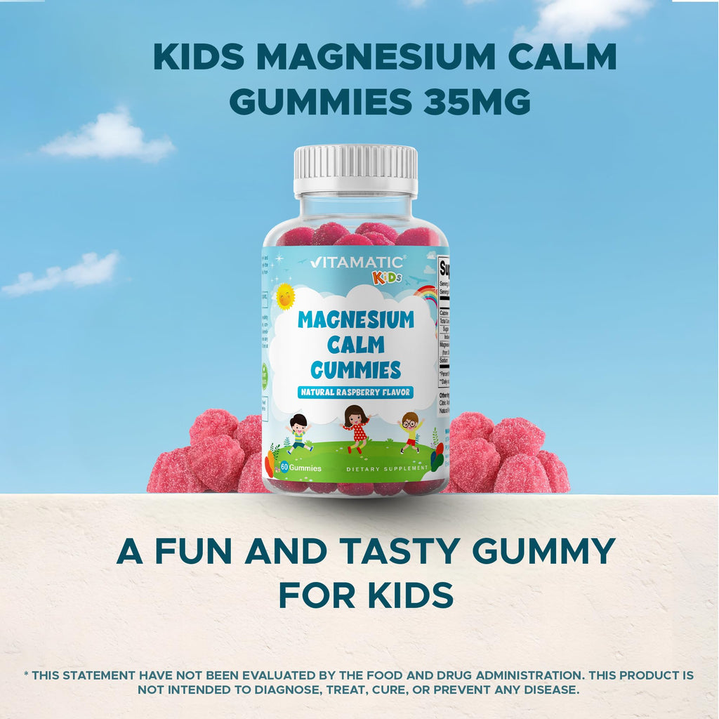 Vitamatic Kids Magnesium Calm Gummies - 60 Vegan Count - Great Tasting - Promote Healthy, Muscle, Bone, & Energy Support (Pack of 2)