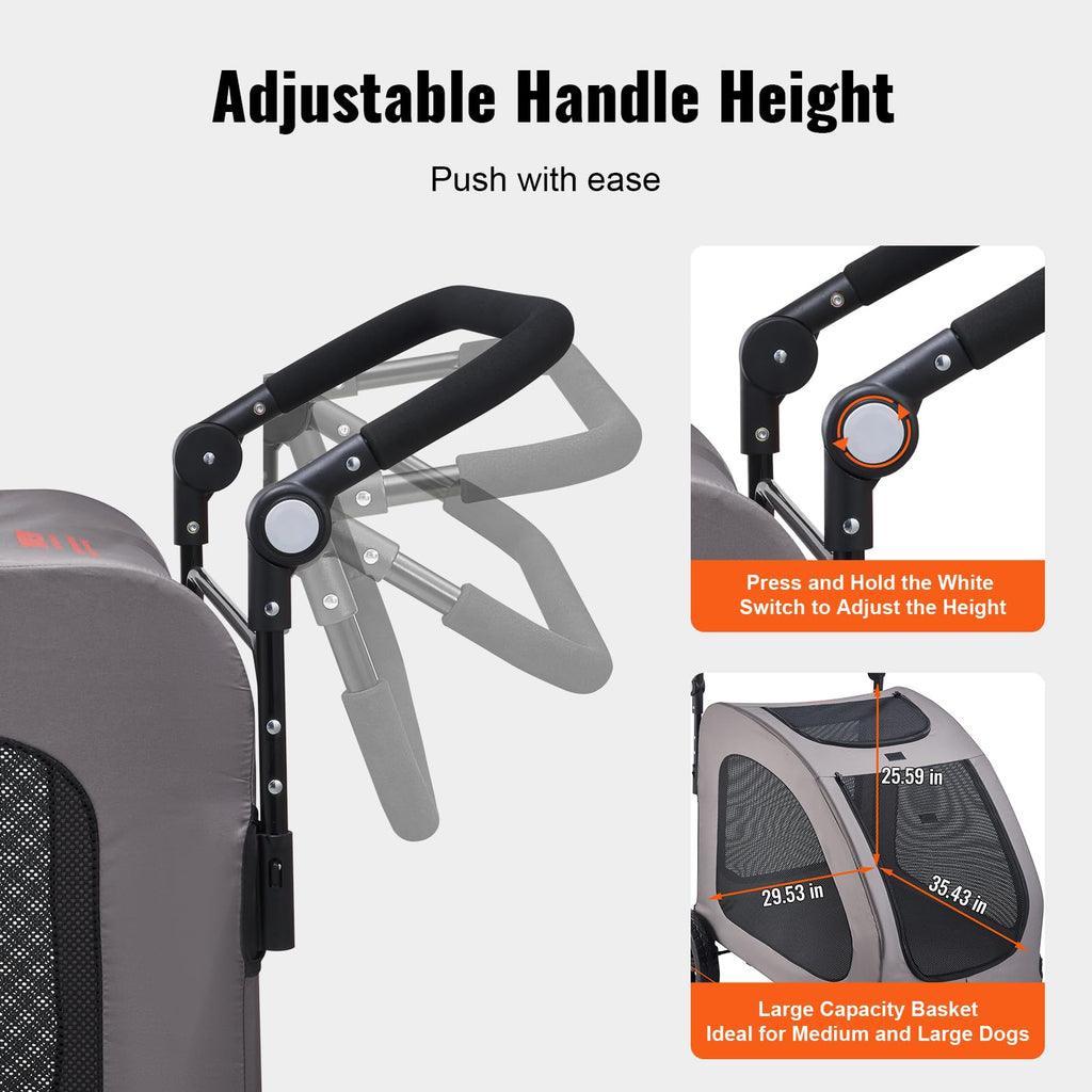 VEVOR Pet Stroller, 4 Wheels Dog Carrier with Brakes, 160lbs Weight Capacity, Portable Puppy Travel Strollers with Breathable Mesh Windows & Height-Adjustable, for Cats & Dogs