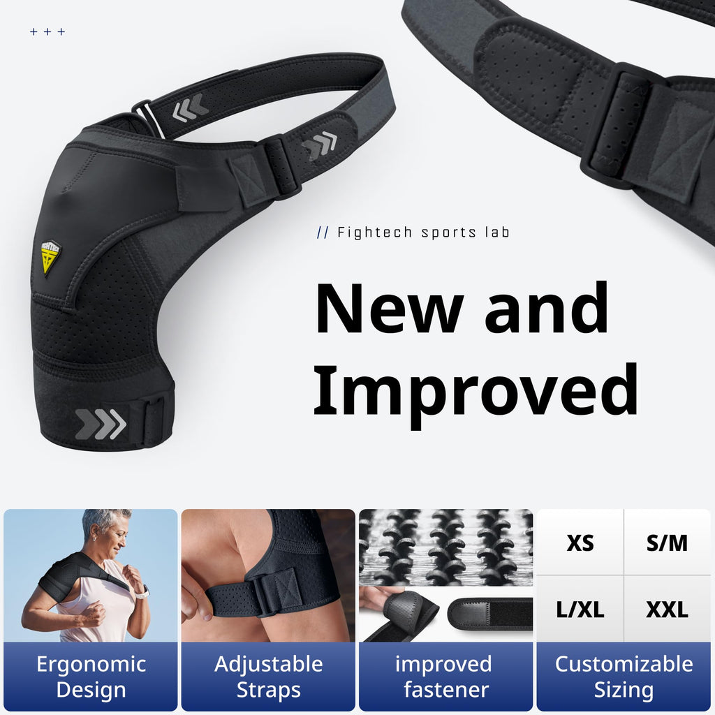 FIGHTECH Rotator Cuff Shoulder Brace for Men and Women - 4 Sizes - Shoulder Support - Pain Relief - Black - X-Large/XX-Large (Chest 48-54" Bicep 17-19")