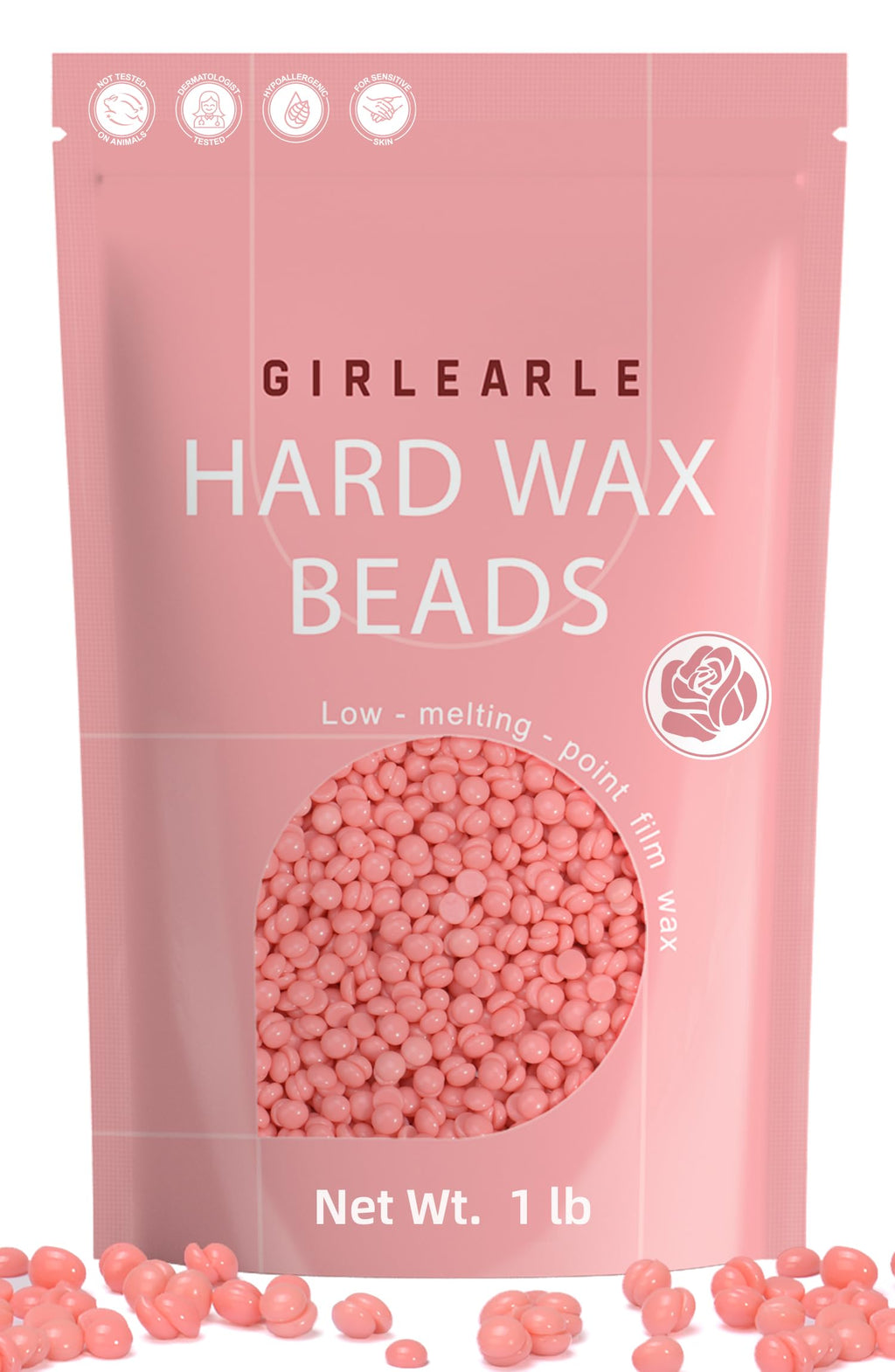 GIRLEARLE 1LB Wax Beads for Hair Removal Sensitive Skin with Rose Formula