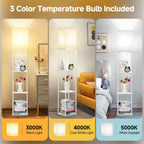 SHINE HAI Floor Lamps with Shelves for Living Room, 3-Tier Square Modern Standing Lamp with 3CCT Bulb, 11W 950LM Brightness, Tall Shelf Lamp for Bedroom, Office, Bookshelf & Display Organizer