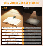 Gritin 2026 Gen 2 Book Light for Reading- 32 Eye Caring Full Spectrum LED, 5 Colors & 5 Brightness, Adjustable Wide/Narrow Beam, Upgrade 1500mAh Long-Lasting Clip on Light for Book Lovers-Forest Green
