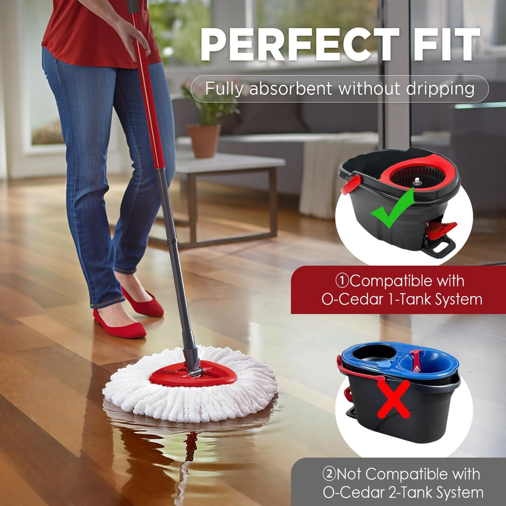 Mop Head Replacement for O-Cedar Easy Wring 1-Tank System，Exovyn Spin Mophead Replacements，Microfiber 12 Pack 360° Swivel Mop Refills，Deep Clean,Easy Cleaning，Machine Washable and Easy to Replace