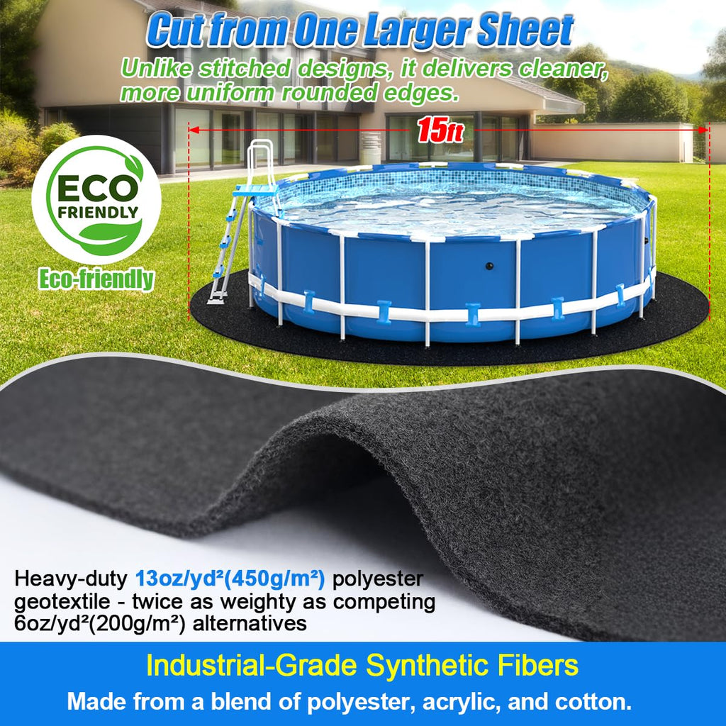Abimars Pool Liner Pad for Above Ground Pools, 15 FT Round Extra-Thick Pool Mat, Seamless Comfort Underfoot, Puncture-Resistant Industrial-Grade Black Synthetic Fiber Pad