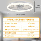 FSZDORJ 24'' Ceiling Fan with Light, Upgraded Low Profile Ceiling Fan with Light, Dimmable Flush Mount Ceiling Fan with Light, Fan light, 6 Speeds, App & Remote Control, Quiet Fan for Bedroom, Kitchen