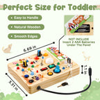 Joyreal Montessori Busy Board Wooden Sensory Toys for Toddler with LED Light Up Switch, Baby Fidget Board Travel Toys for 18+ Months, 1 2 3 Year Old Boys Girls Toddler Toy Gifts (Farm)