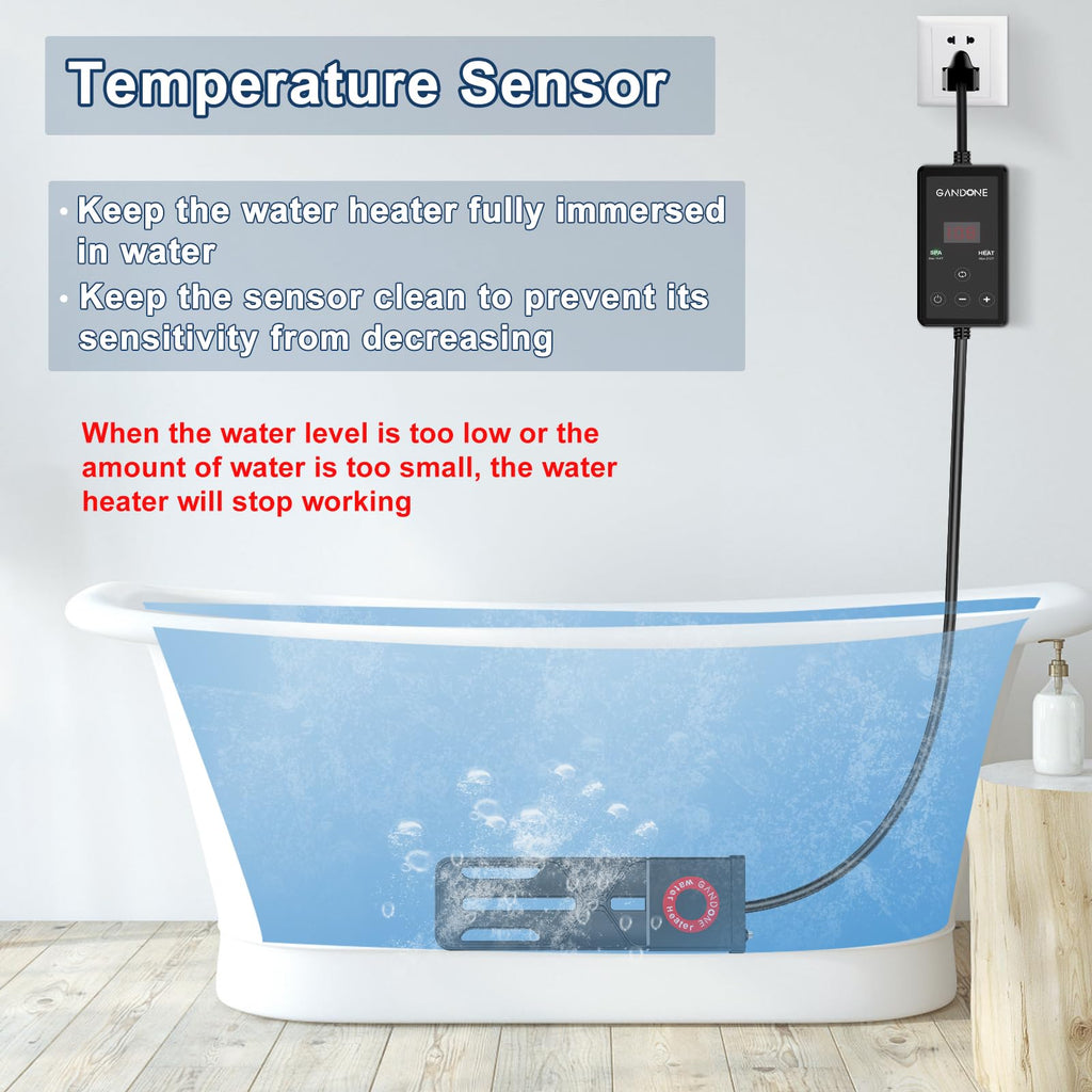 GANDONE Dual Spa Water Heater, Portable Hot Tub Immersion Water Heater Cast Aluminum Submergible mit Temperature Sensor and Digital Display for Bathtub