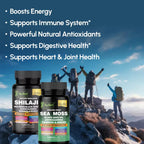 AyBet Sea Moss & Himalayan Shilajit Supplement Combo–Herbal Formula with Black Seed Oil, Ashwagandha, Rhodiola, Turmeric, Ginger – Mineral, Antioxidant Support–Organic, Halal, Vegan Capsules–240 Count