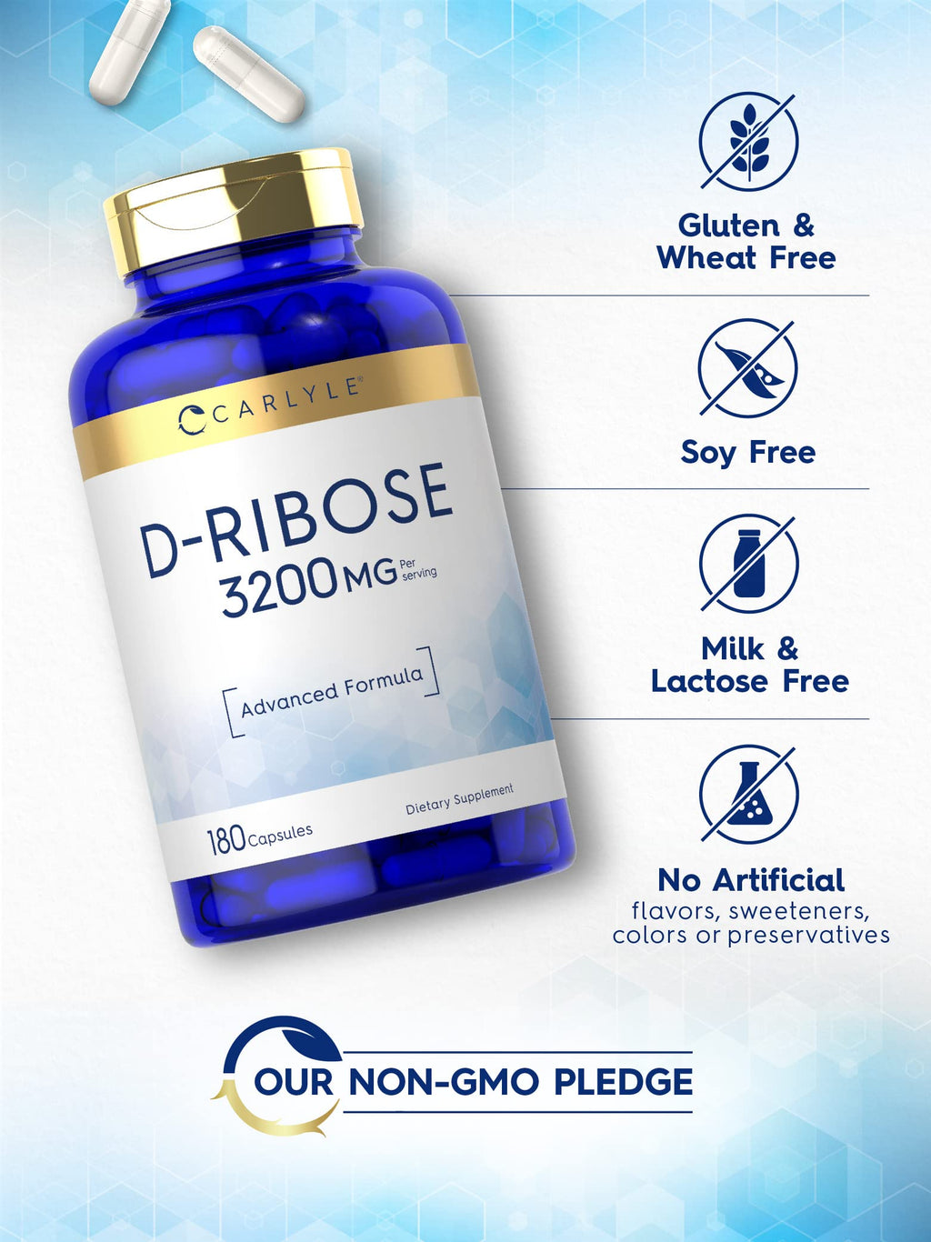 Carlyle D-Ribose Capsules | 3200mg | 180 Pills | Advanced Formula