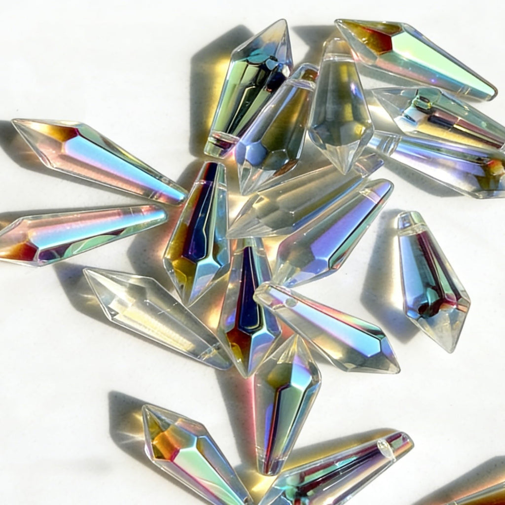 Troyune 50pcs Sun Catcher Crystals, 38mm Icicle Prisms for Chandelier Lamp Candle Holders, Curtain DIY Pendant Drops in AB Colors