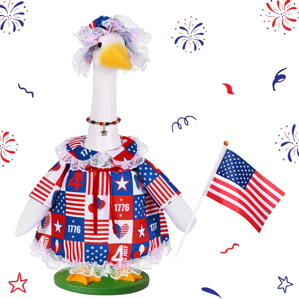 JcHrmers 4th of July Porch Goose Outfits Memorial Day Goose Outfit Fits 23" Plastic Cement Goose Statue Patriotic Goose Costume for USA 250th Anniversary Outdoor Garden Patio Yard Lawn Decor