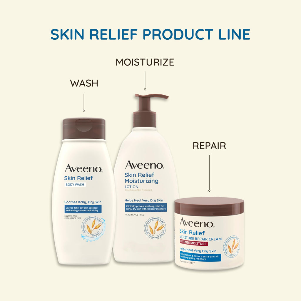 Aveeno Skin Relief Fragrance-Free Body Wash with Triple Oat Formula, Gentle Daily Cleanser for Sensitive Skin Leaves Dry Skin Feeling Moisturized, Sulfate-Free, 18 fl. oz, 2 Pack