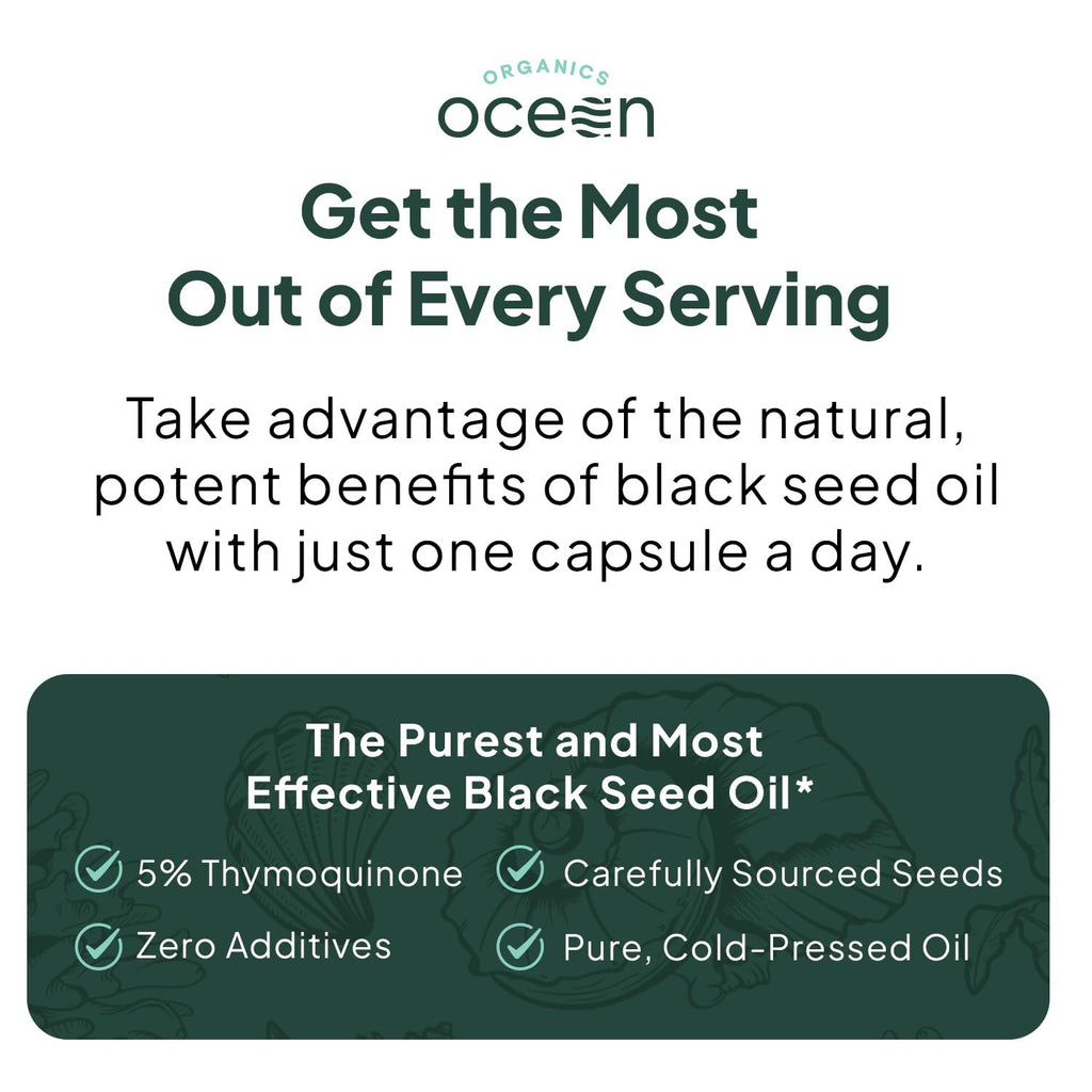 Organics Ocean Better Black Seed Oil Cold Pressed - Pure Nigella Sativa Oil for Immune Support - 5% Thymoquinone - Support Memory, Vitality, and Cellular Health - 6 Pack Bulk Supply