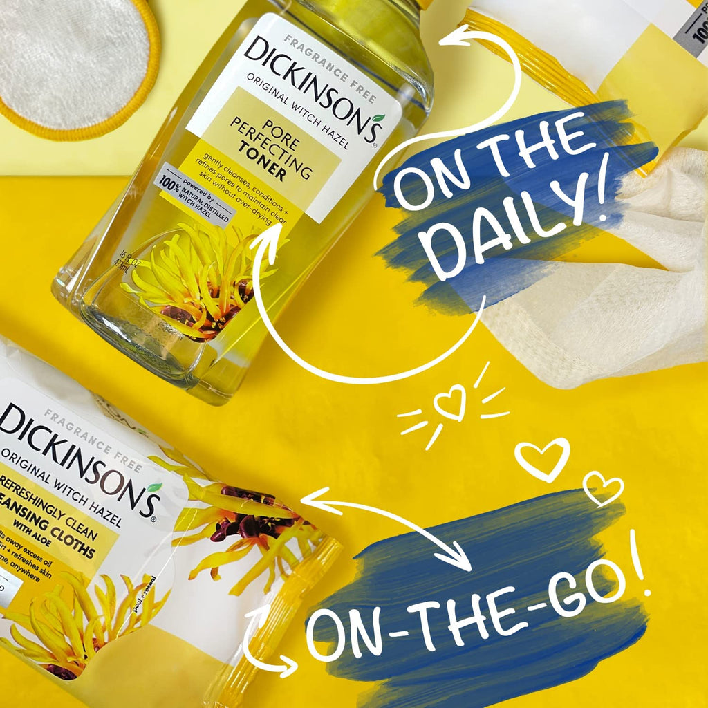 Dickinson's Original Witch Hazel Refreshingly Clean Cleansing Cloths with Aloe, 4 Pack, 25 Cloths per Pack