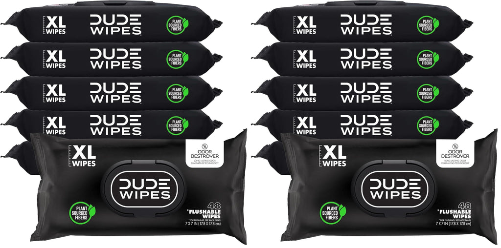 DUDE Wipes - Flushable Wipes for Adults -, Odor Destroyer XL - Deodorizing with Clean Scent - Up to 24 Hours of Odor-Destroying Technology,48 Count (Pack of 12)
