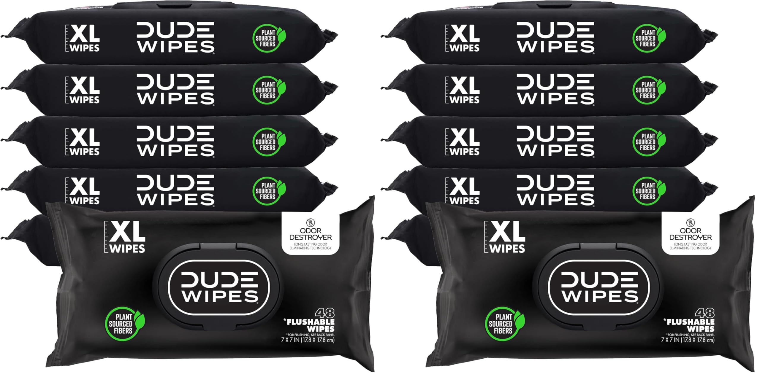 DUDE Wipes - Flushable Wipes for Adults -, Odor Destroyer XL - Deodorizing with Clean Scent - Up to 24 Hours of Odor-Destroying Technology,48 Count (Pack of 12)