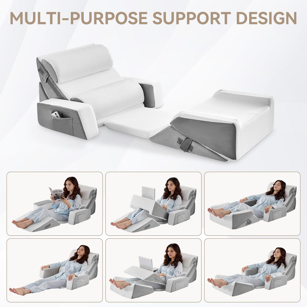 Yojoker 9PCS Orthopedic Bed Wedge Pillow Set for Sleeping, Back and Leg Pain Relief, Post Surgery Foam Pillow for Body, Triangle Adjustable Support Pillow - Acid Reflux Sleeping Pillows