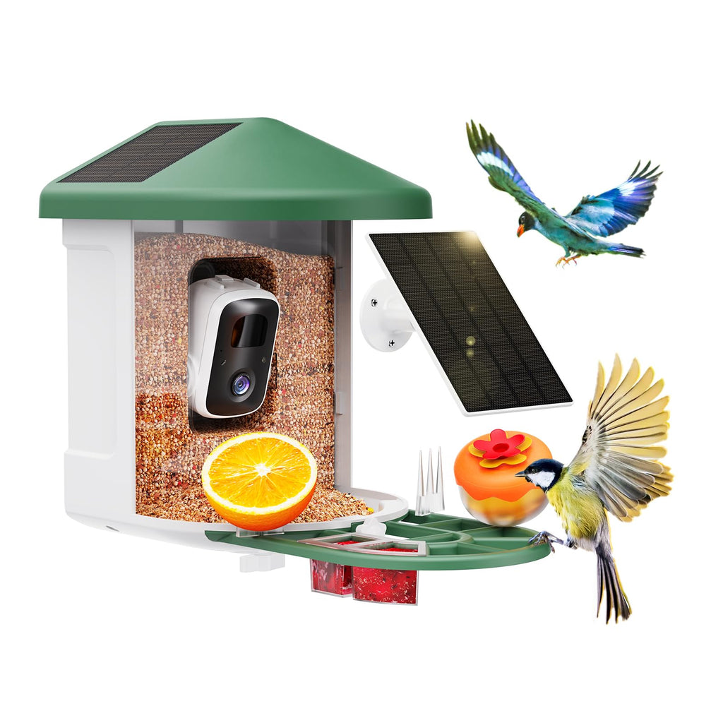 HARYMOR Smart Bird Feeder with Camera - AI Identify Birds Species, Solar Powered Bird House with Cam, 2L Large Capacity, 2K HD Video Live Stream, Instant Arrival Alerts - Green