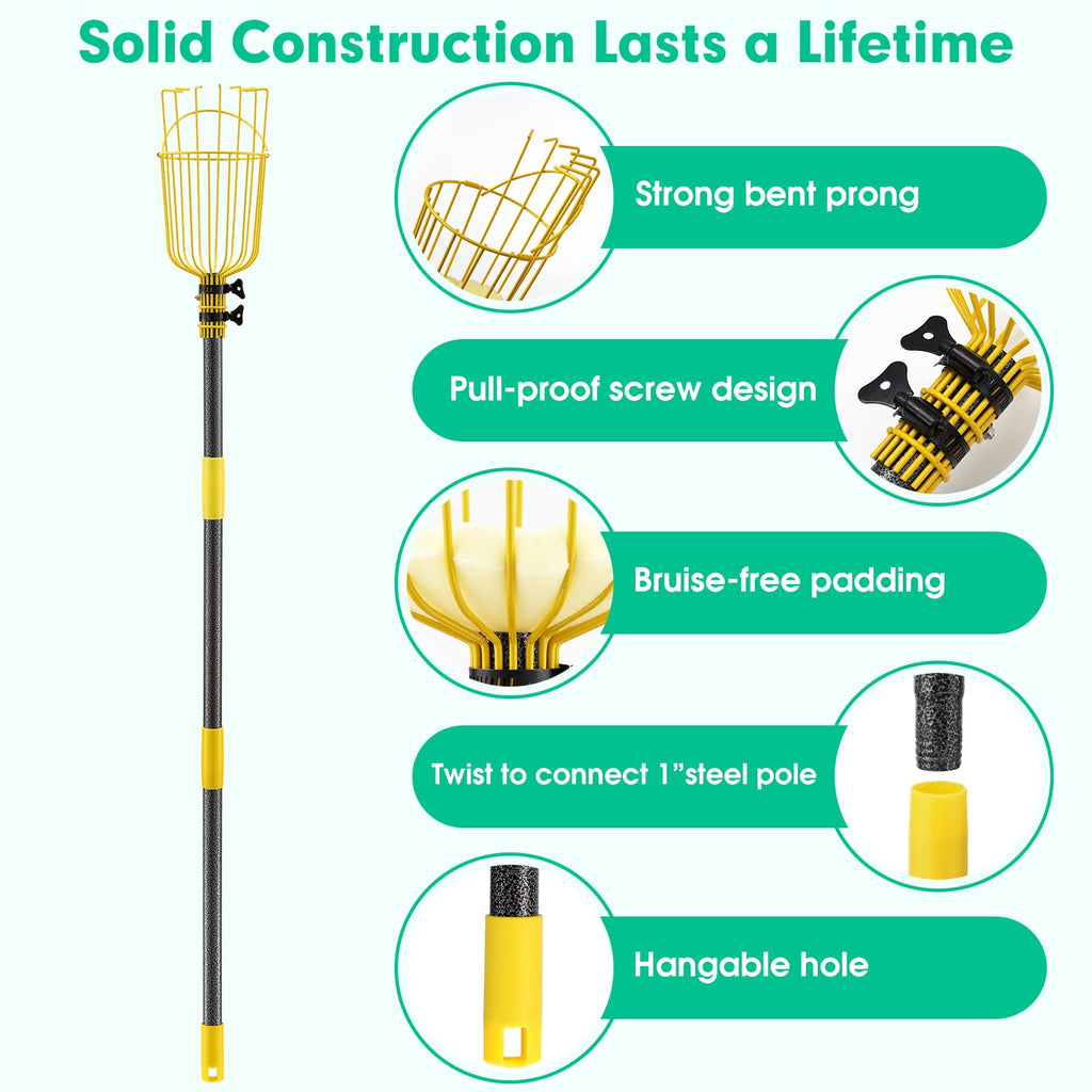 Lilyvane Fruit Picker, 66 Inch Long Heavy Duty Fruit Picker Tool with Fruit Basket, Adjustable Splicing Extension Fruit Picker Pole Fruit Picking Grabber