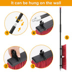 18 inches Push Broom Outdoor Garden Broom with 63" Long Handle for Deck Driveway Garage Yard Patio Concrete Floor Cleaning(Red)