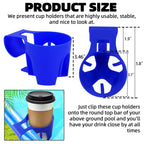 TonGass (6-Pack, Blue) Poolside Cup Holders Compatible with Above Ground Pools with 2 Inches or Thinner Round Top Bars - Strong and Durable Easy to Use Clip-On No-Spill Cup Holders
