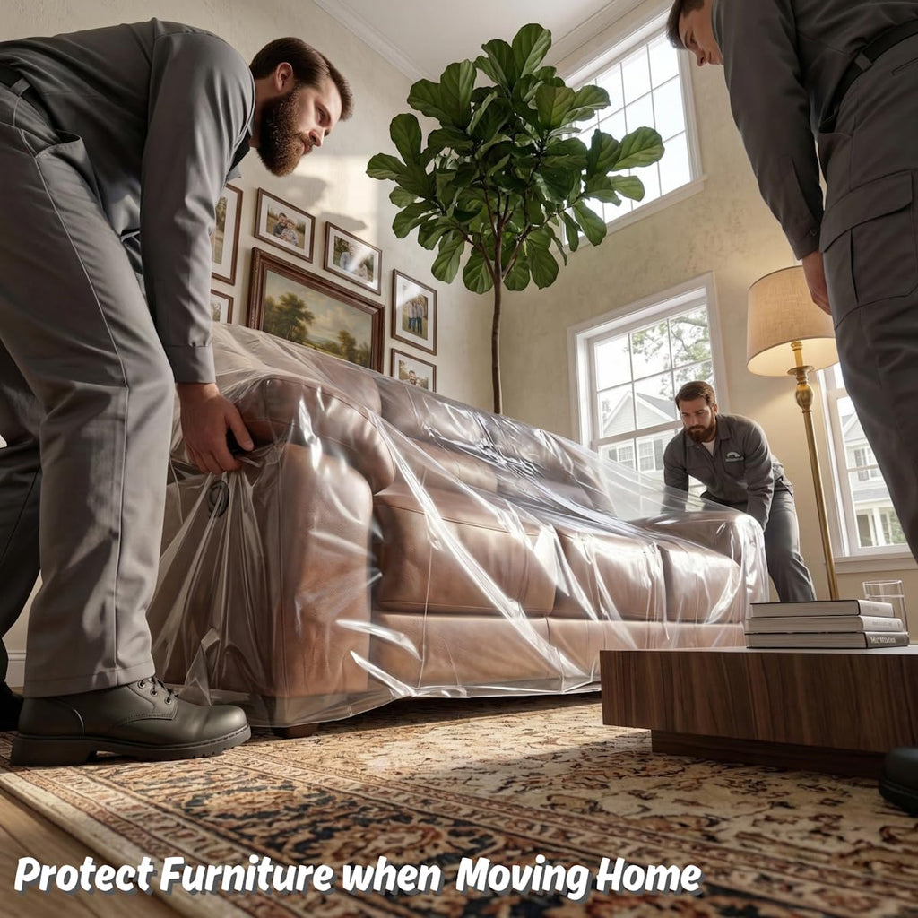 Wowfit Furniture Cover Dust-Proof Moving Bag for Loveseat, Sofa & Boxes – Clear, Odorless Plastic - 4mil-Thick – 68.1W x 42D x 62/41H Inches