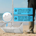 Sand flea rake - 304 Stainless Steel Pro 15.8 Inches Wide Basket Sand Sifter , Curved Handle Design Collapsible Sand Fleas Catcher for Travelling