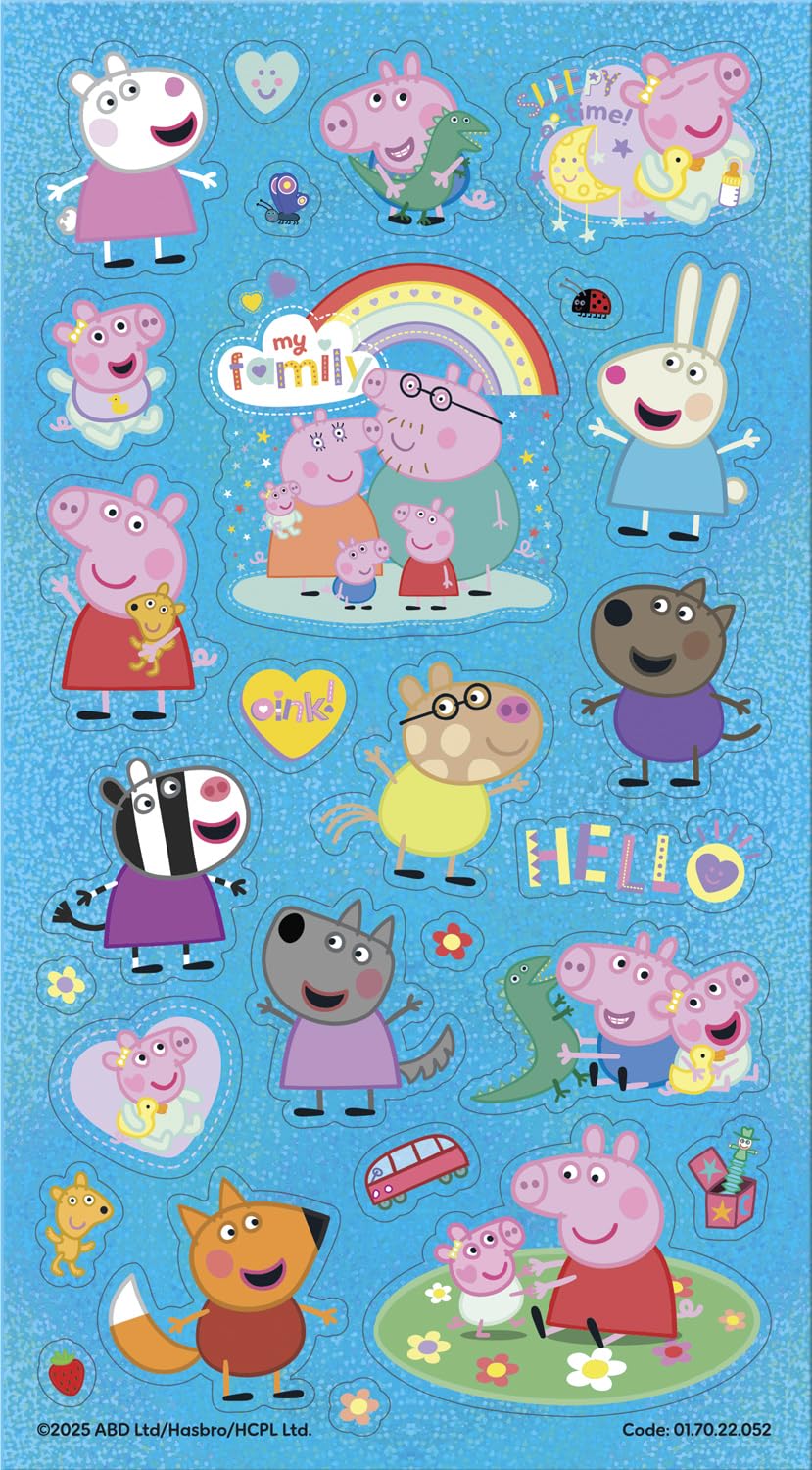 Peppa Pig Family Mega Sticker Pack Featuring New Baby Sister Evie | Officially Licensed Product | Three Types of Stickers (120+ Stickers) | Reusable | Age 3+ | Unisex | Gifts, Presents & Party Bags