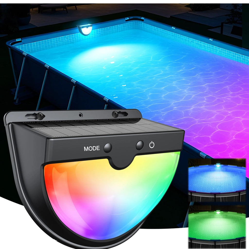 Solar Pool Lights for Above Ground Pools, Solar Powered Pool Lights with 10 Lighting Modes, Upgraded Pool Lights for Framed Above Ground Pools Solar Light Waterproof, Swimming Pool Accessories 1PC