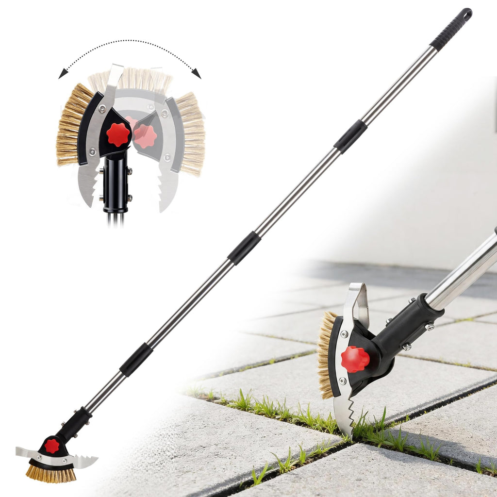 Tdrynl 3-in-1 Heavy Duty Crack Weeder Tool, 59" Adjustable Long Handle, Stainless Steel Crevice Weed Puller and Moss Remover for Driveway, Patio, Sidewalk, Pavers and Deck Cracks