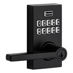 Kwikset SmartCode 917 Keypad Keyless Entry Residential Electronic Lever Lock Deadbolt Alternative with Halifax Door Handle, SmartKey Security, Matte Black Contemporary